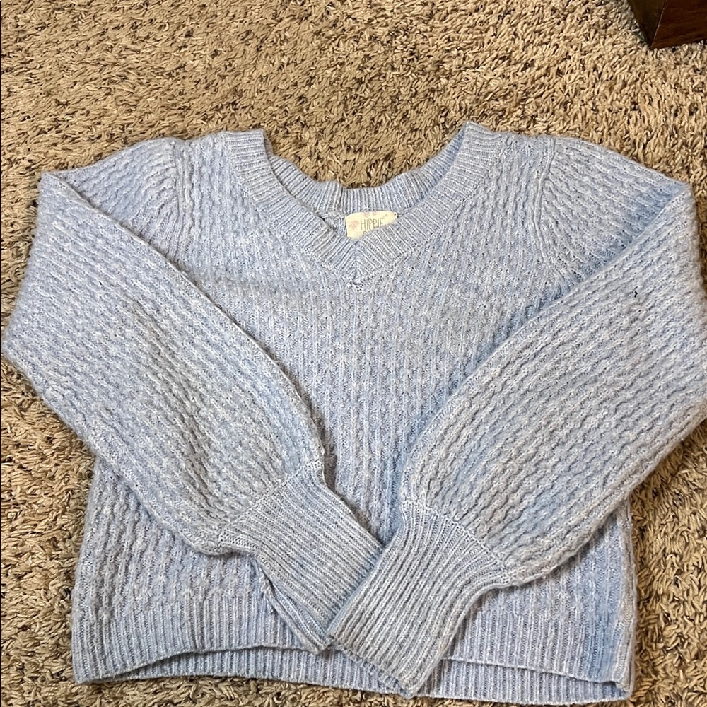 Hippie Rose Chunky Knit V-Neck Sweater Women’s XS Sky Blue Pullover